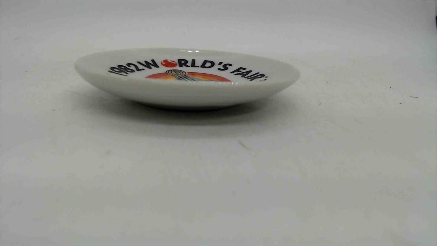 1982 World's Fair Knoxville Tennessee Souvenir Mini Ceramic Dish — Sunsphere & Rainbow Logo, 2.5"