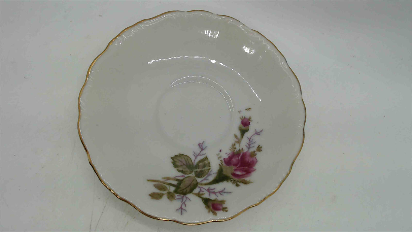 Vintage Japanese Porcelain Rose Bouquet Saucer Dish — Scalloped Edge, Gold Rim, Japan, 4.5"