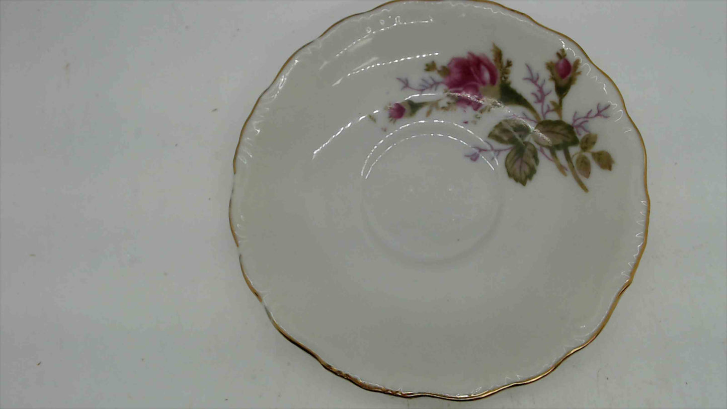 Vintage Japanese Porcelain Rose Bouquet Saucer Dish — Scalloped Edge, Gold Rim, Japan, 4.5"