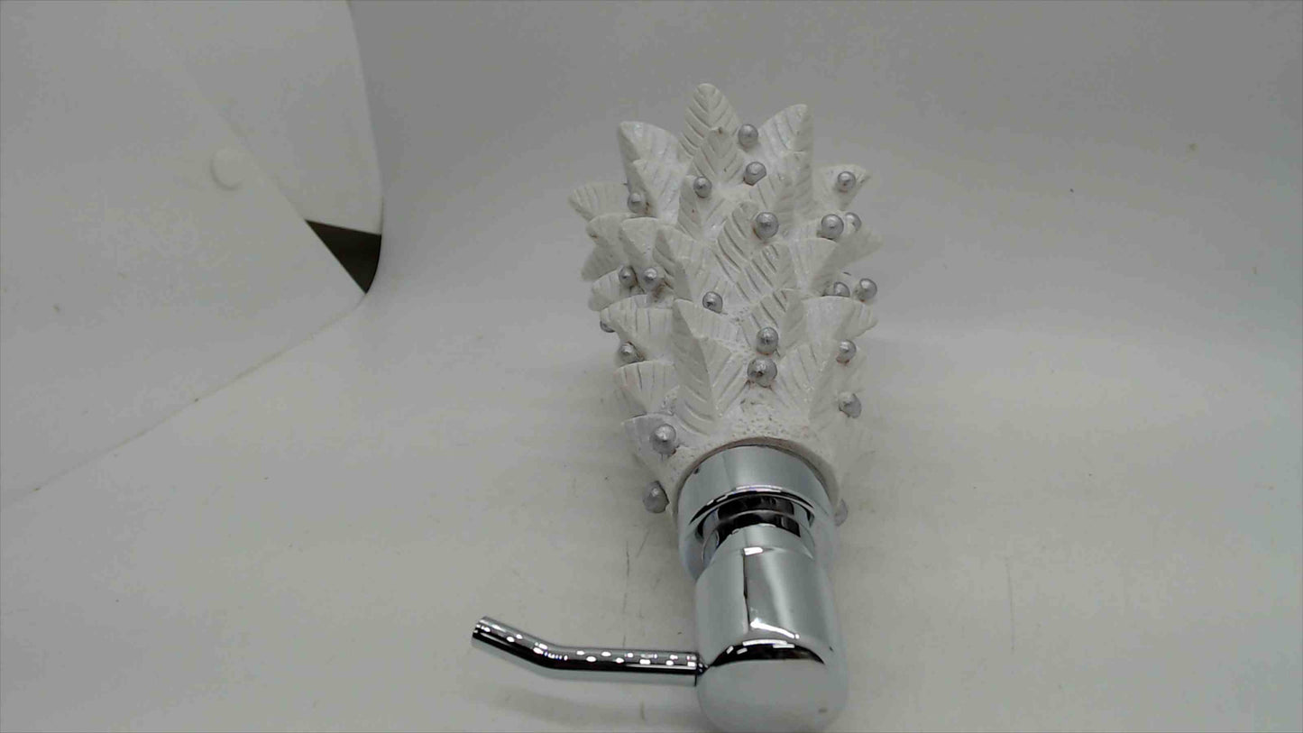 White Christmas Tree Soap & Lotion Dispenser with Pearl Accents — 8.5" Tall, Holiday Bath Décor