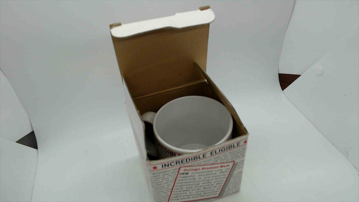 "Incredible Eligible" Novelty Coffee Mug with Original Box — Vintage Personals Ad Humor, 3.5" Tall