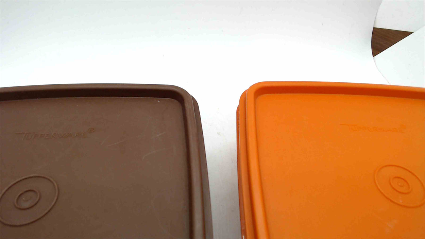 Vintage Tupperware Sandwich Keeper Lunch Containers with Lids — Set of 2, Brown & Orange