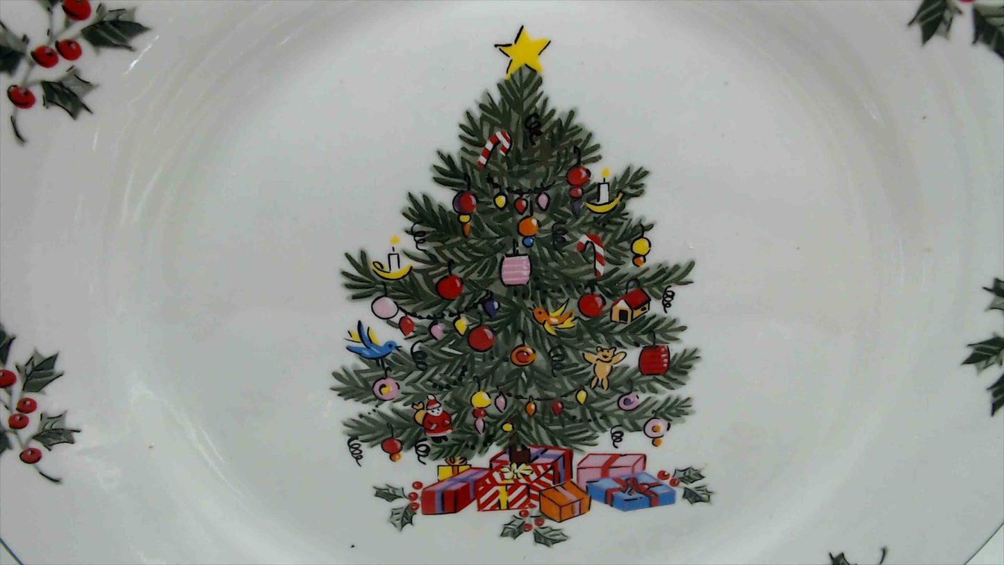 Gibson Everyday Christmas Tree Dinner Plates — Set of 3, 10" Holly & Berry Pattern