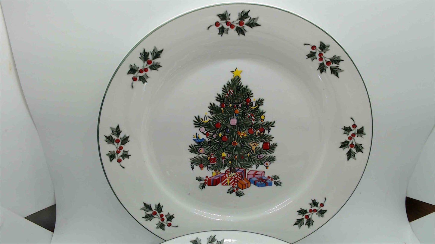 Gibson Everyday Christmas Tree Dinner Plates — Set of 3, 10" Holly & Berry Pattern