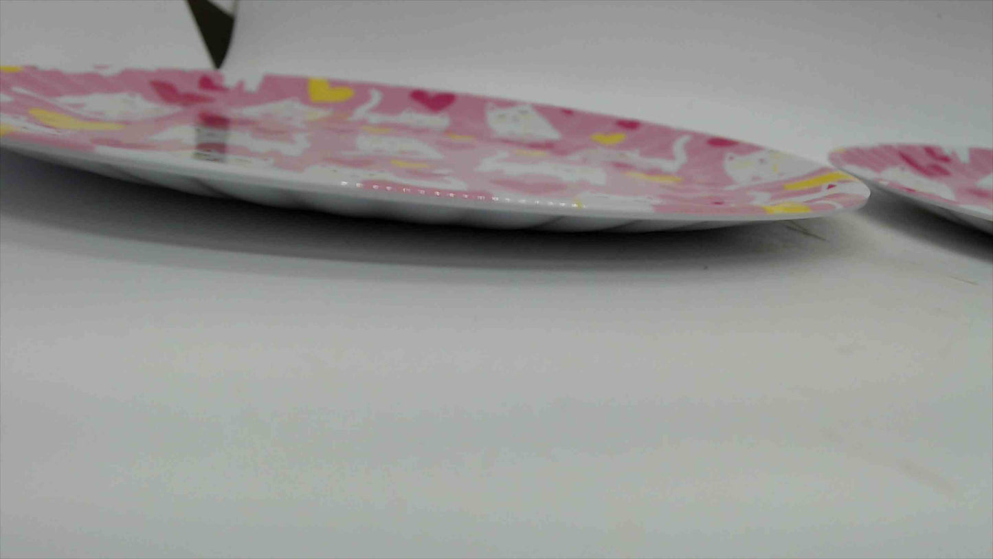 C&C California Home Melamine Plates White Cats & Hearts Pattern — Set of 2, 8" Pink