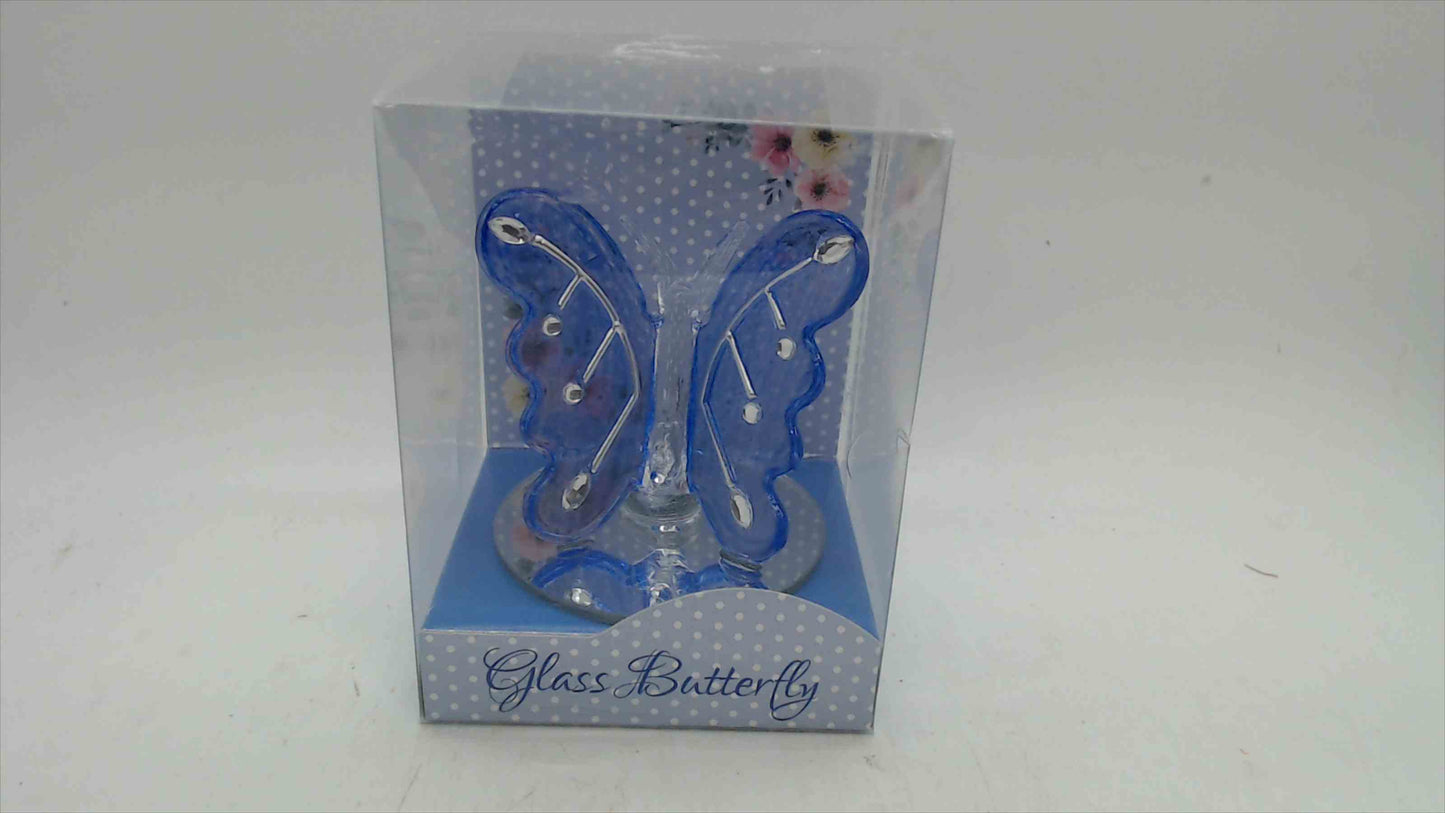 Interiors by Design Glass Butterfly Plaque Figurine — 2.5" Blue, Mirror Base, Original Box (SKU 2905462)