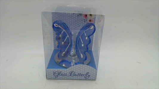 Interiors by Design Glass Butterfly Plaque Figurine — 2.5" Blue, Mirror Base, Original Box (SKU 2905462)