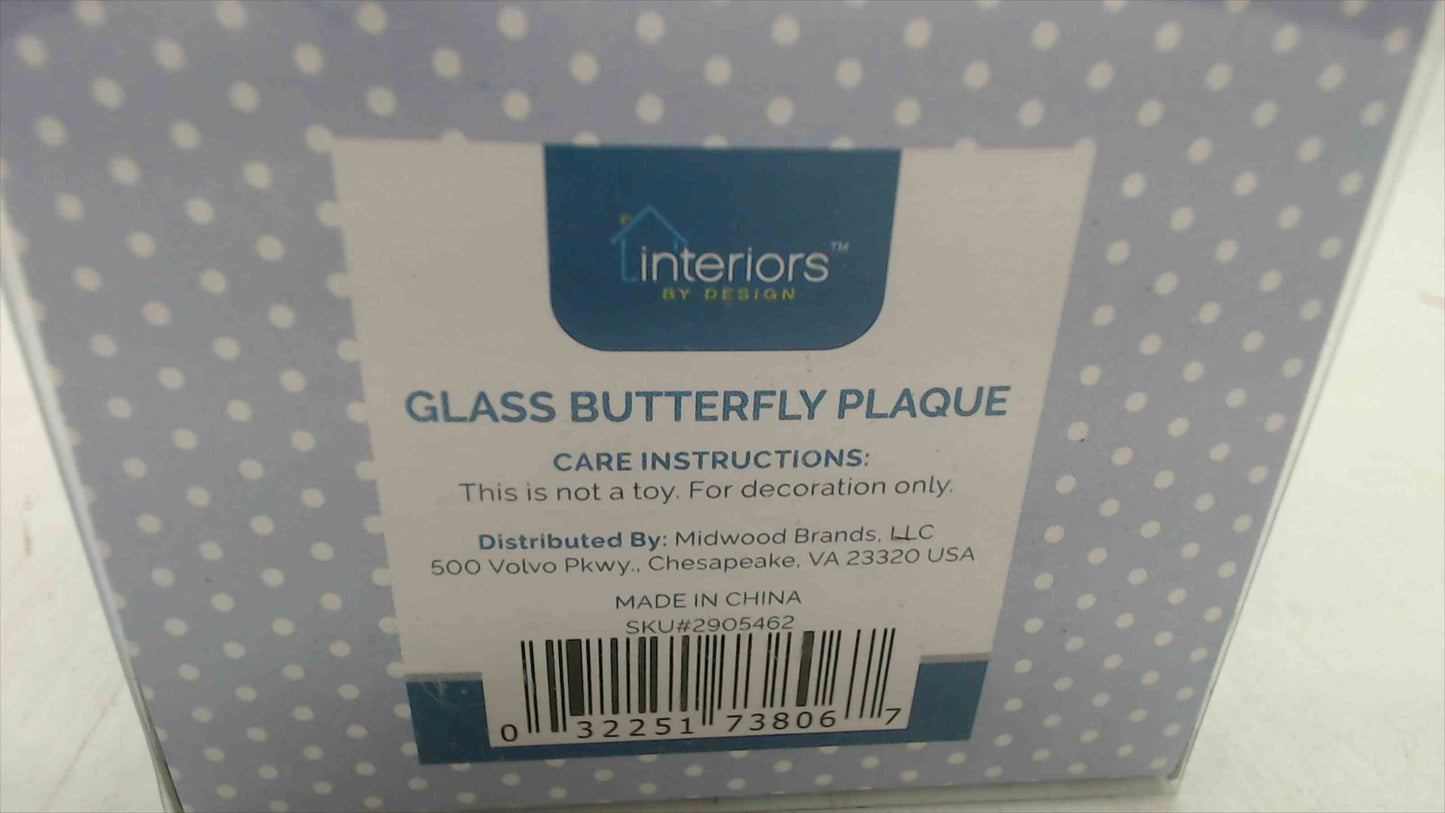 Interiors by Design Glass Butterfly Plaque Figurine — 2.5" Blue, Mirror Base, Original Box (SKU 2905462)