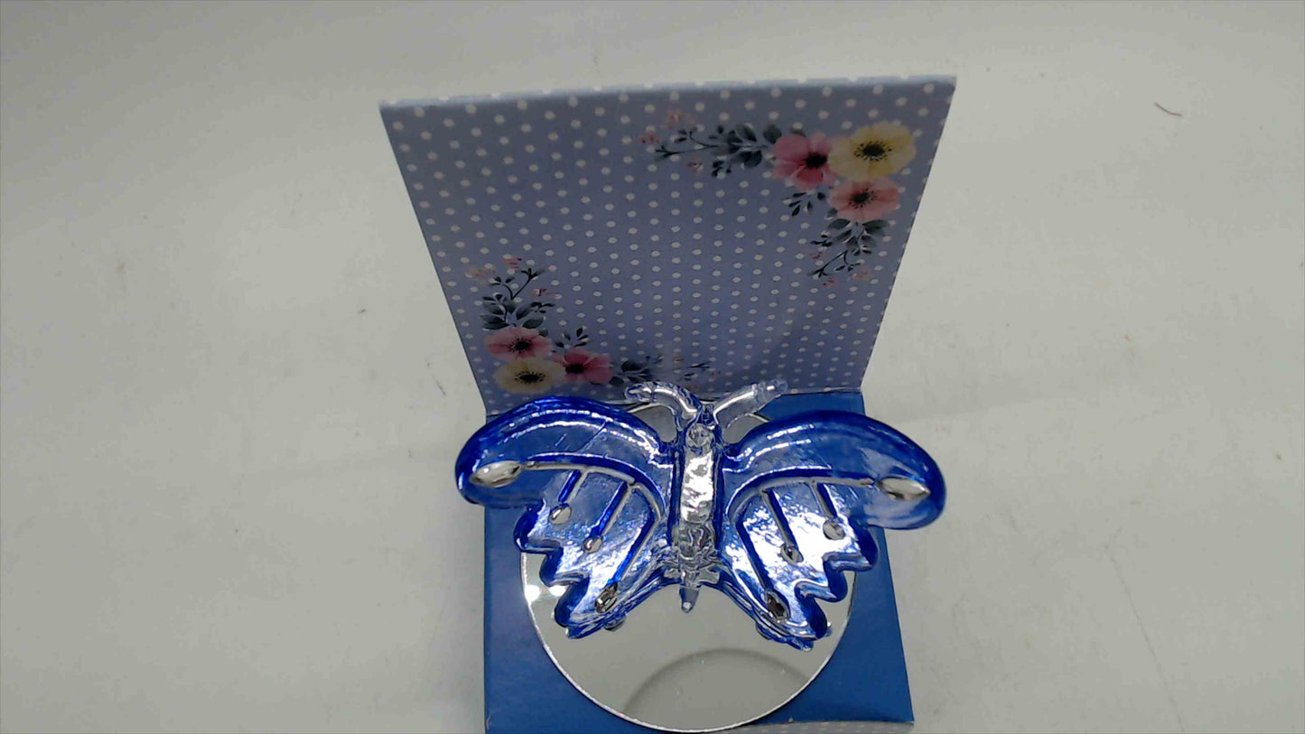 Interiors by Design Glass Butterfly Plaque Figurine — 2.5" Blue, Mirror Base, Original Box (SKU 2905462)