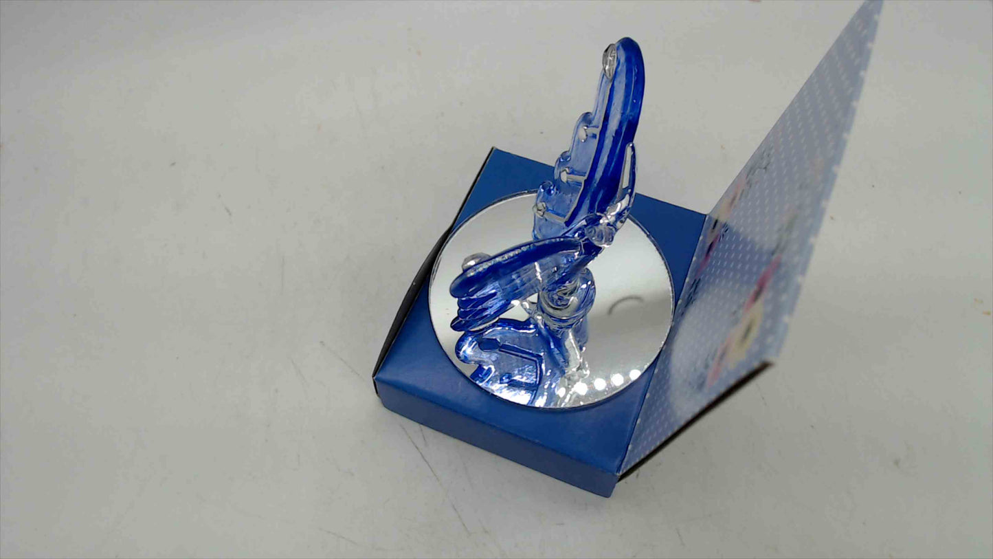 Interiors by Design Glass Butterfly Plaque Figurine — 2.5" Blue, Mirror Base, Original Box (SKU 2905462)