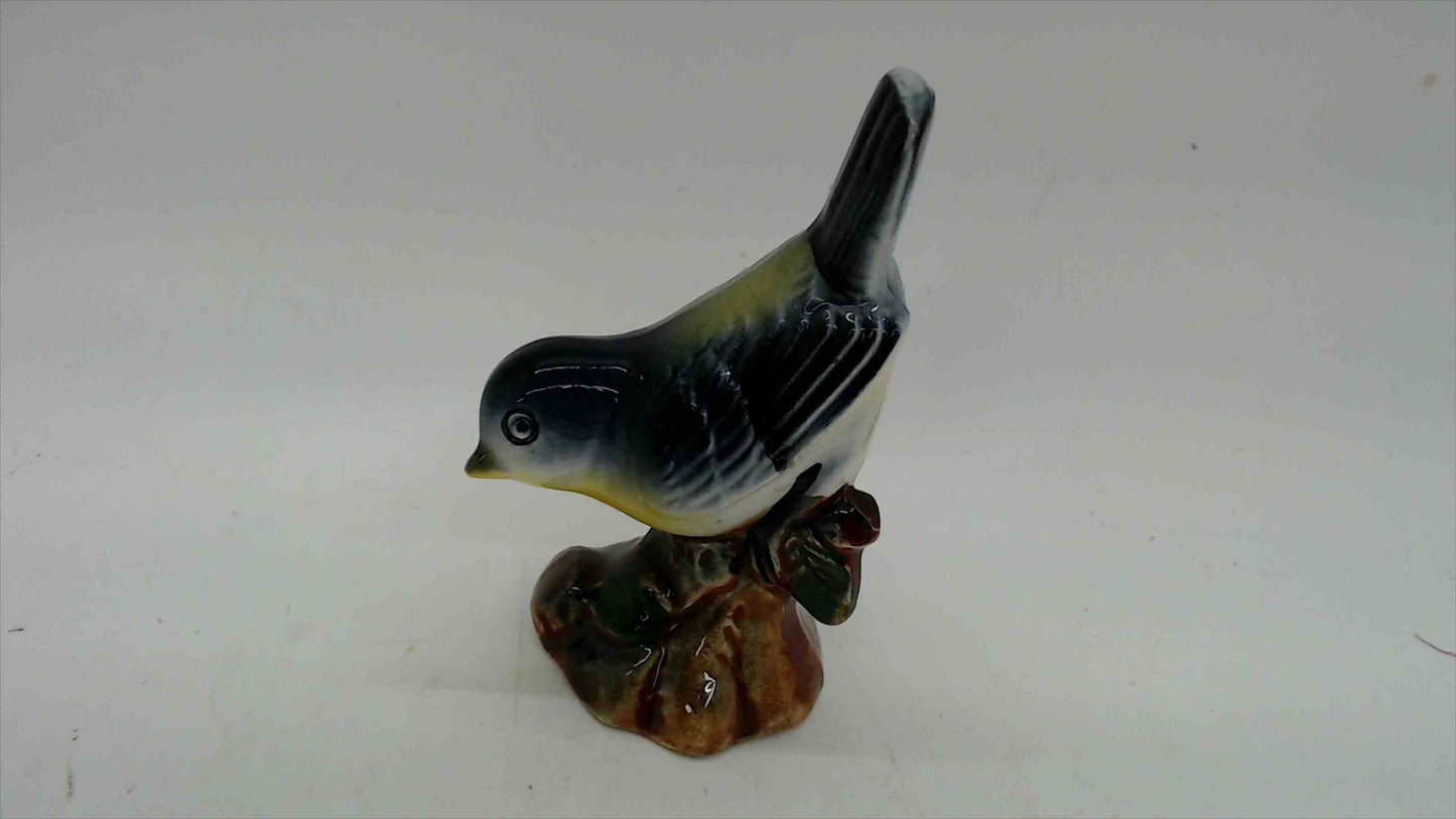 Vintage Ceramic Bluebird Figurine on Branch Base — 3" Tall, Mid-Century Style