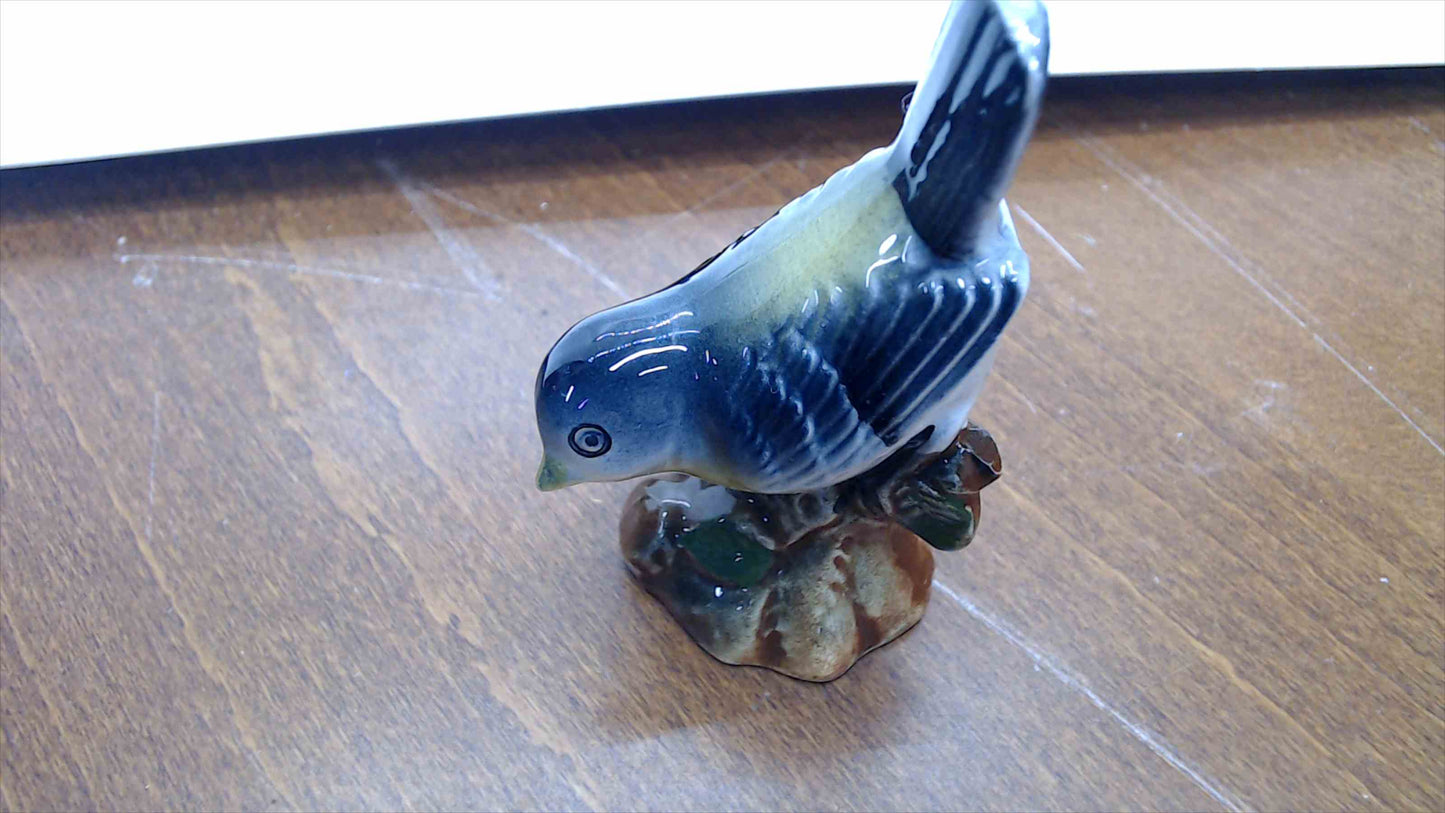 Vintage Ceramic Bluebird Figurine on Branch Base — 3" Tall, Mid-Century Style