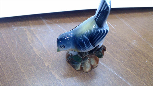 Vintage Ceramic Bluebird Figurine on Branch Base — 3" Tall, Mid-Century Style