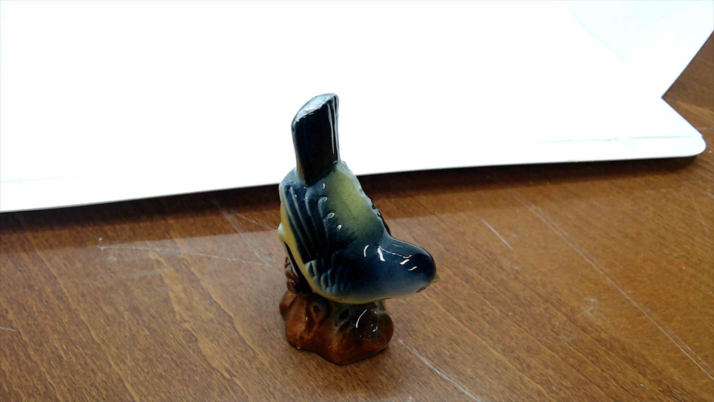 Vintage Ceramic Bluebird Figurine on Branch Base — 3" Tall, Mid-Century Style