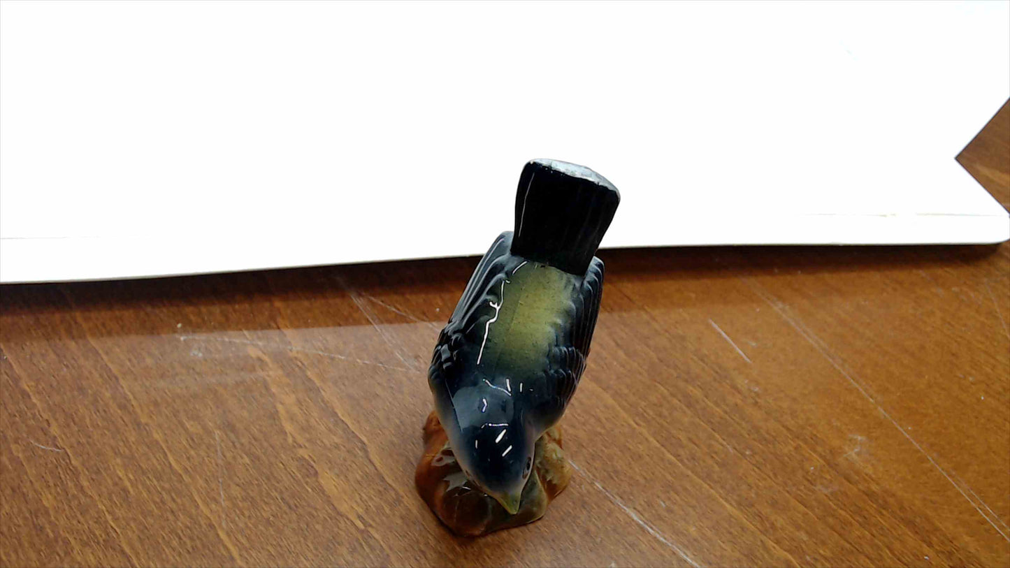 Vintage Ceramic Bluebird Figurine on Branch Base — 3" Tall, Mid-Century Style