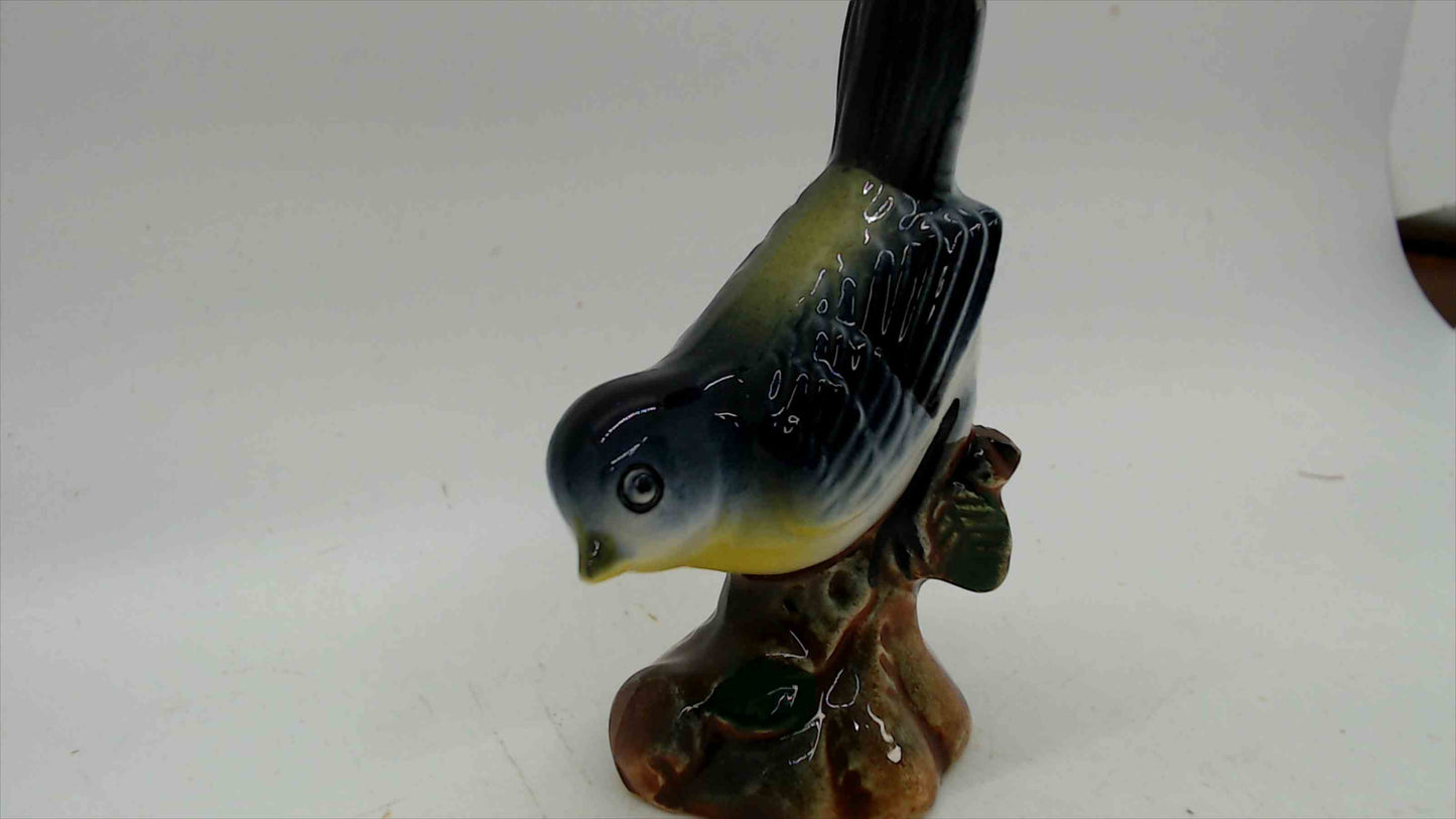 Vintage Ceramic Bluebird Figurine on Branch Base — 3" Tall, Mid-Century Style