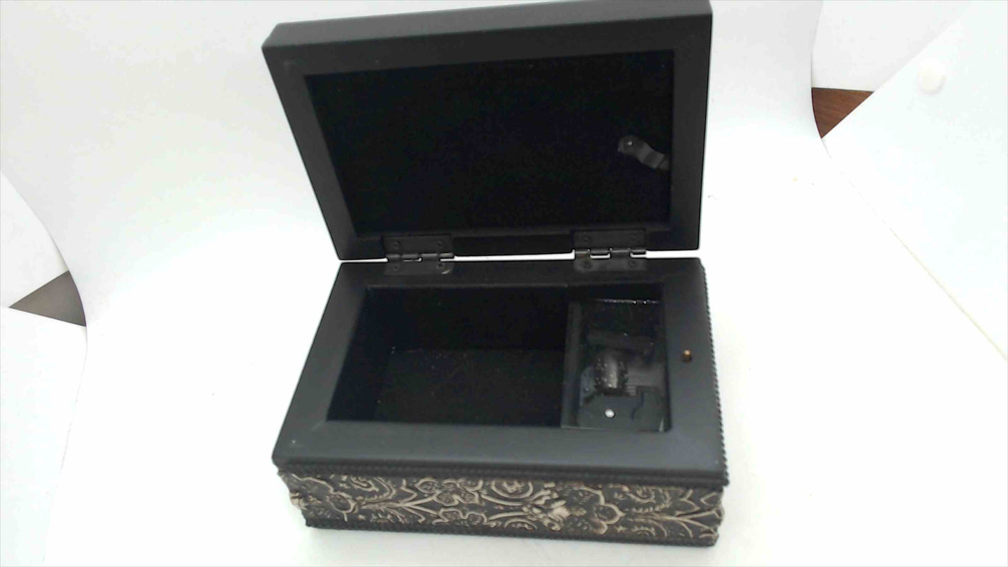 "Mother You Mean the World to Me" Musical Jewelry Box — Black Floral Embossed, Wind-Up Music, 6" x 4"
