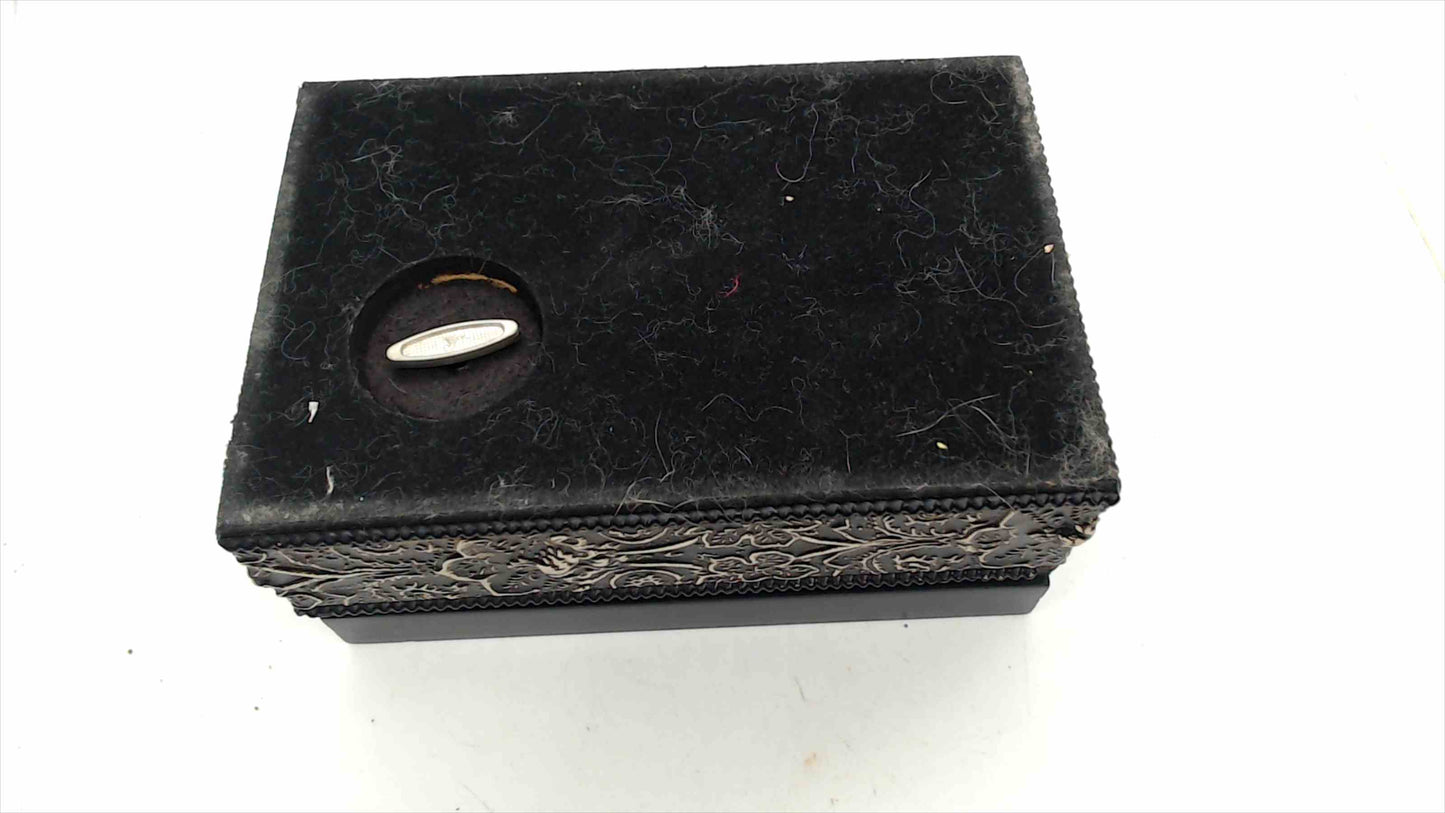 "Mother You Mean the World to Me" Musical Jewelry Box — Black Floral Embossed, Wind-Up Music, 6" x 4"