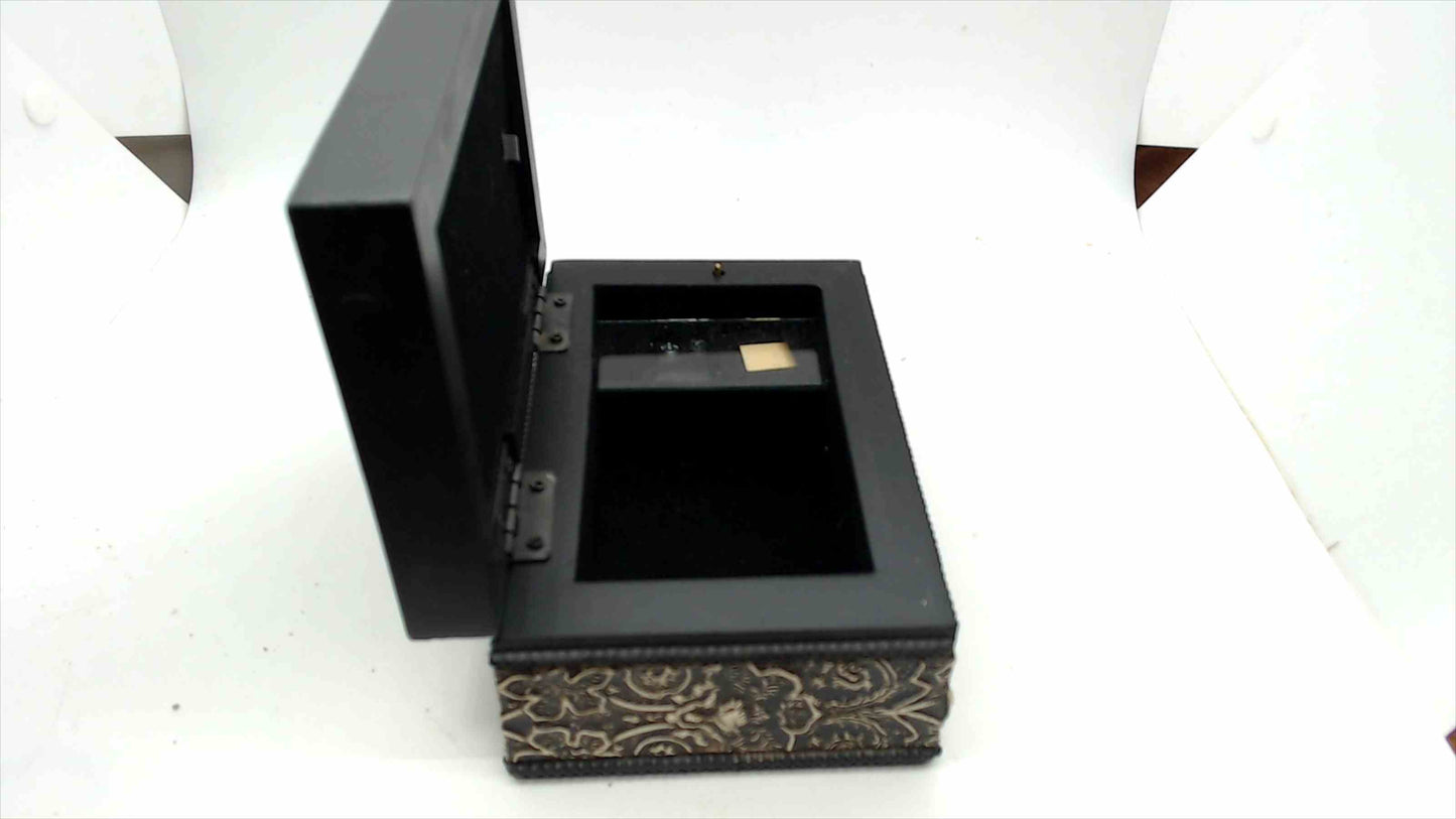 "Mother You Mean the World to Me" Musical Jewelry Box — Black Floral Embossed, Wind-Up Music, 6" x 4"