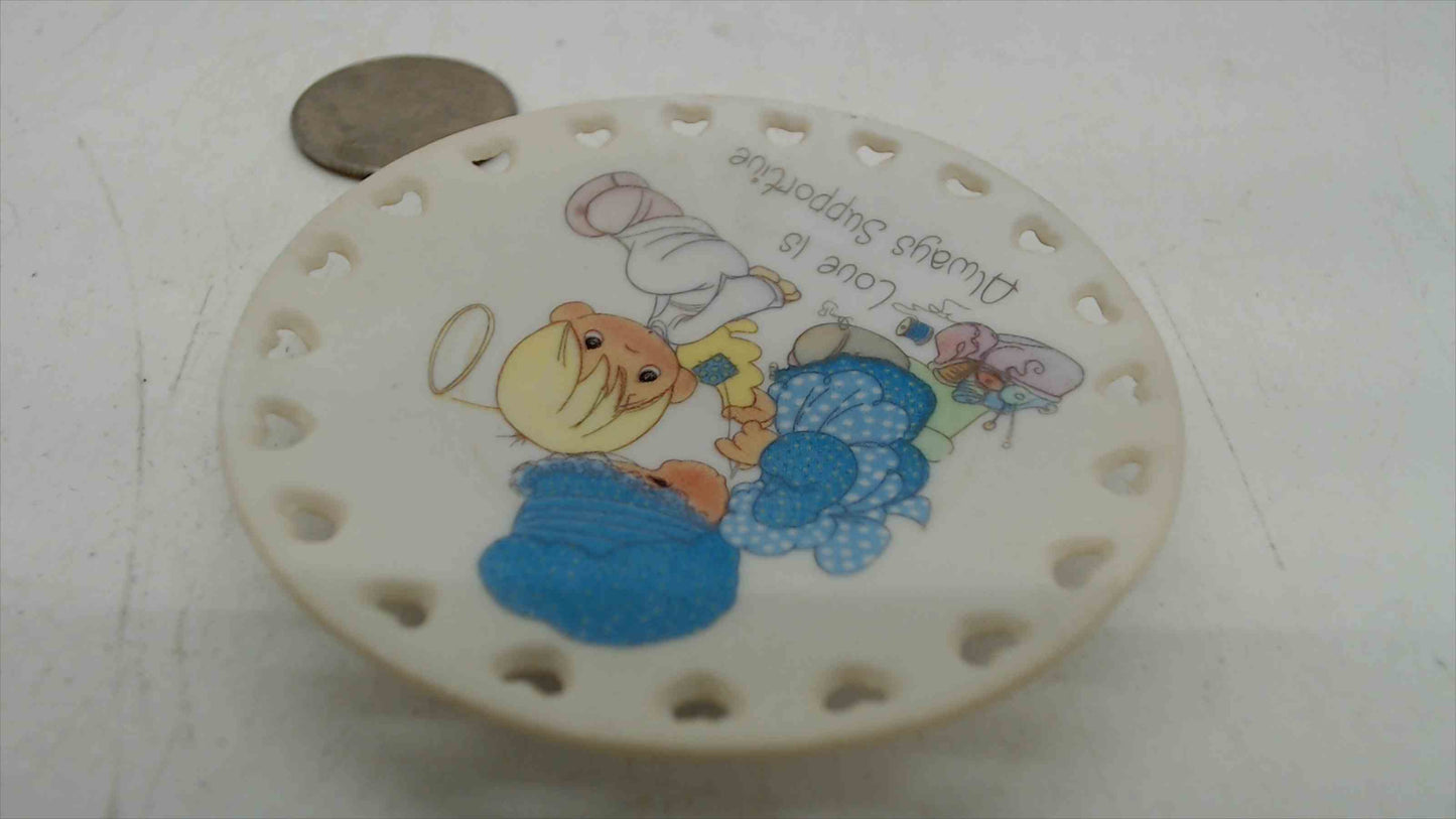 Enesco Precious Moments "Love Is Always Supportive" Miniature Reticulated Plate — 2.5", 1993, Made in China