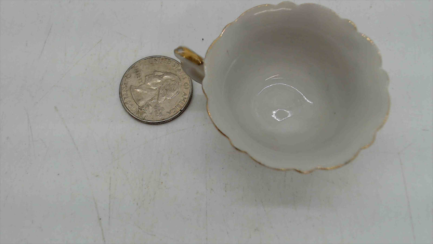 Vintage Miniature Mini Porcelain Teacup — Purple Tulip Petal Design, Gold Trim, Made in Japan, Dollhouse Scale