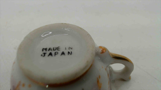 Vintage Miniature Mini Porcelain Teacup — Purple Tulip Petal Design, Gold Trim, Made in Japan, Dollhouse Scale