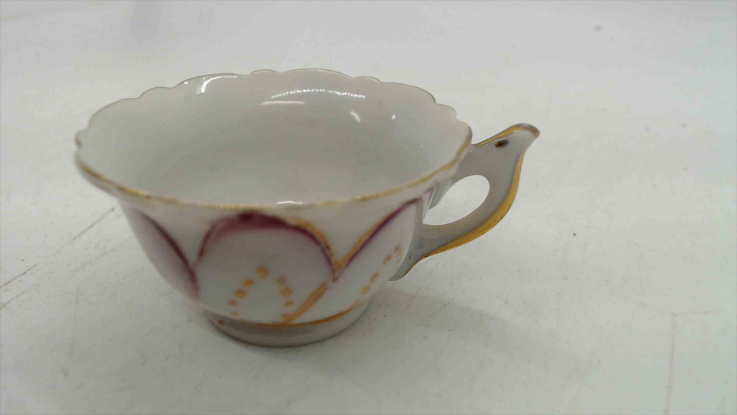Vintage Miniature Mini Porcelain Teacup — Purple Tulip Petal Design, Gold Trim, Made in Japan, Dollhouse Scale