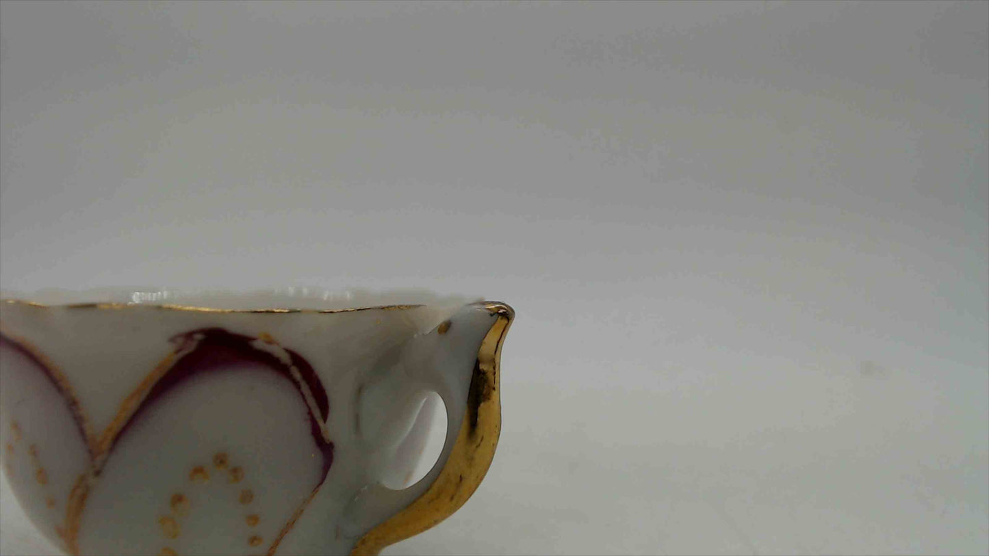 Vintage Miniature Mini Porcelain Teacup — Purple Tulip Petal Design, Gold Trim, Made in Japan, Dollhouse Scale