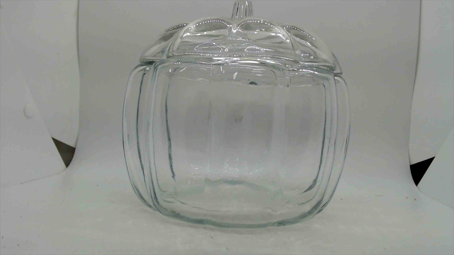 Vintage Clear Glass Pumpkin Candy Jar with Lid – Ribbed Body, Embossed Floral Lid