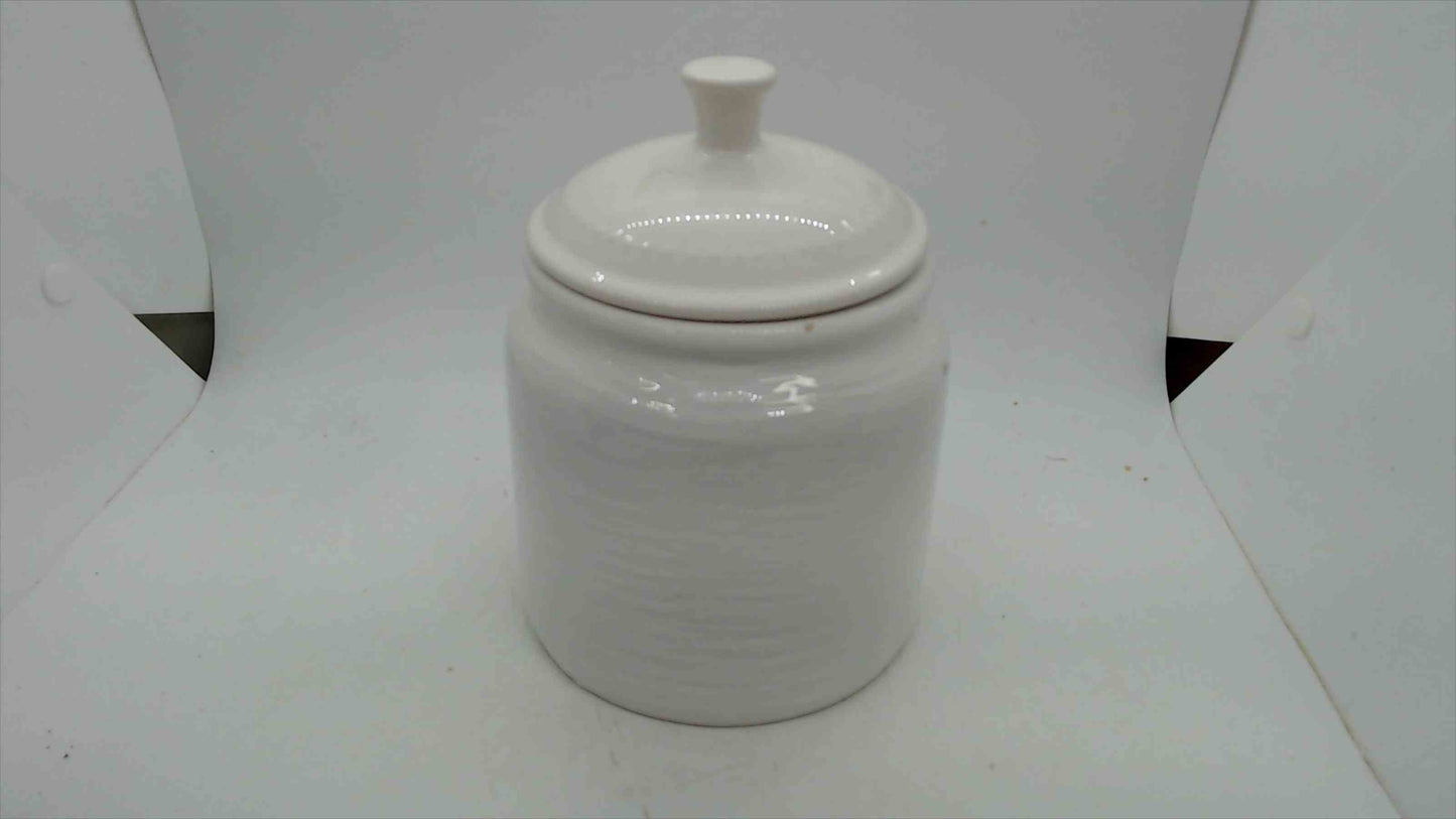 Nicole Miller New York White Ceramic Kitchen Canister with Lid – Ribbed Body, 7" Tall