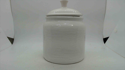Nicole Miller New York White Ceramic Kitchen Canister with Lid – Ribbed Body, 7" Tall