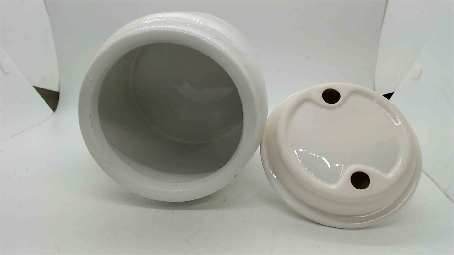 Nicole Miller New York White Ceramic Kitchen Canister with Lid – Ribbed Body, 7" Tall