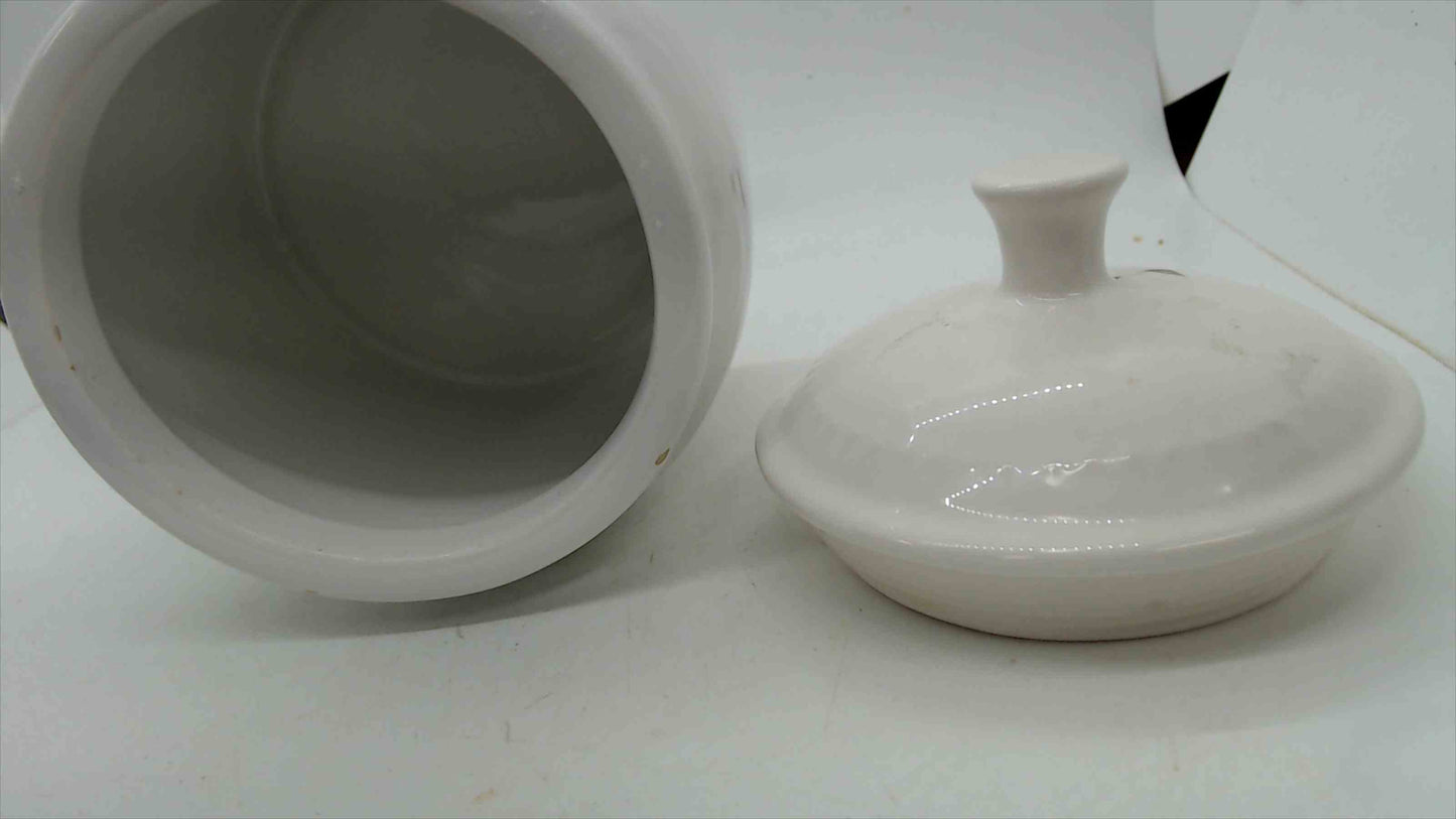 Nicole Miller New York White Ceramic Kitchen Canister with Lid – Ribbed Body, 7" Tall