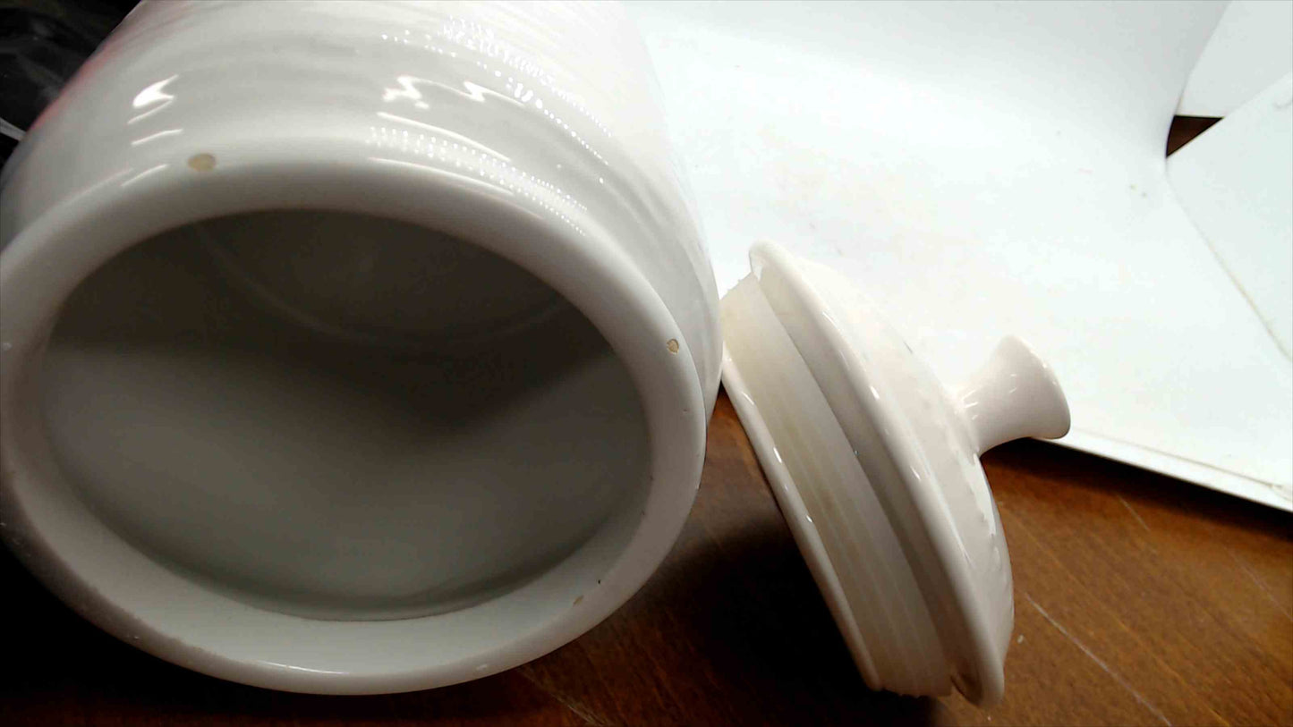Nicole Miller New York White Ceramic Kitchen Canister with Lid – Ribbed Body, 7" Tall