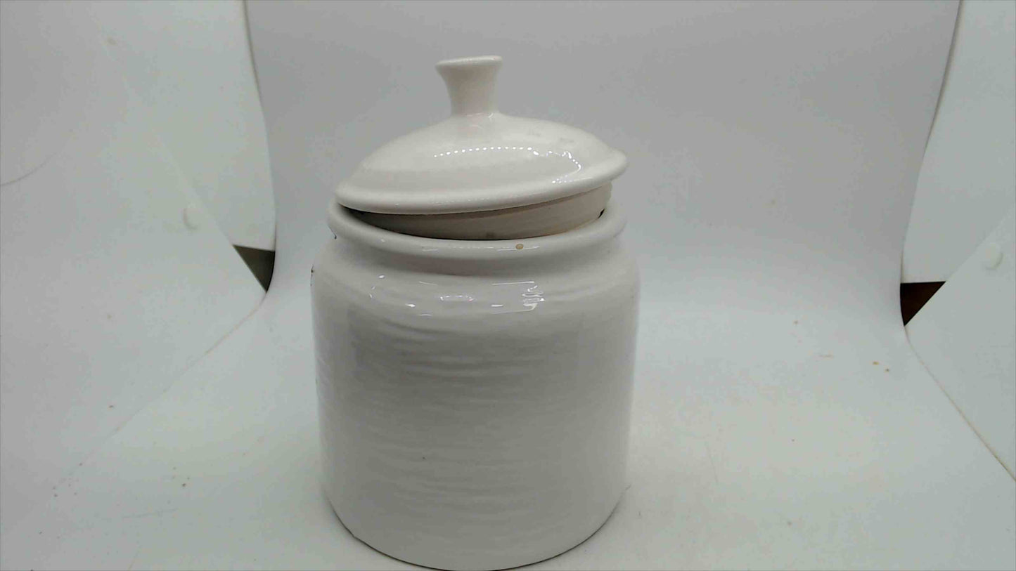 Nicole Miller New York White Ceramic Kitchen Canister with Lid – Ribbed Body, 7" Tall