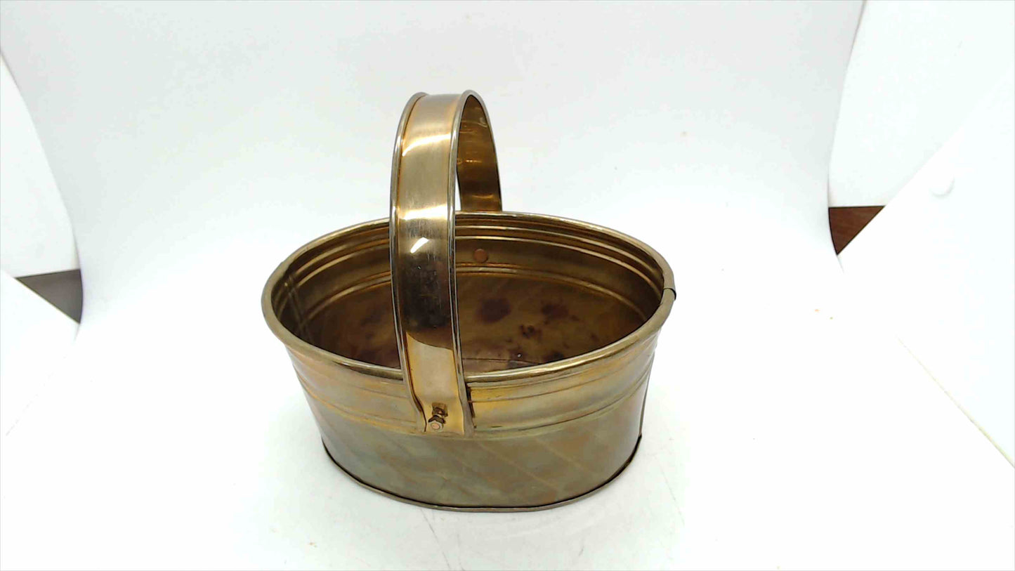 Hosley Solid Brass Oval Basket with Handle – 6" Decorative Collectible, Made in India