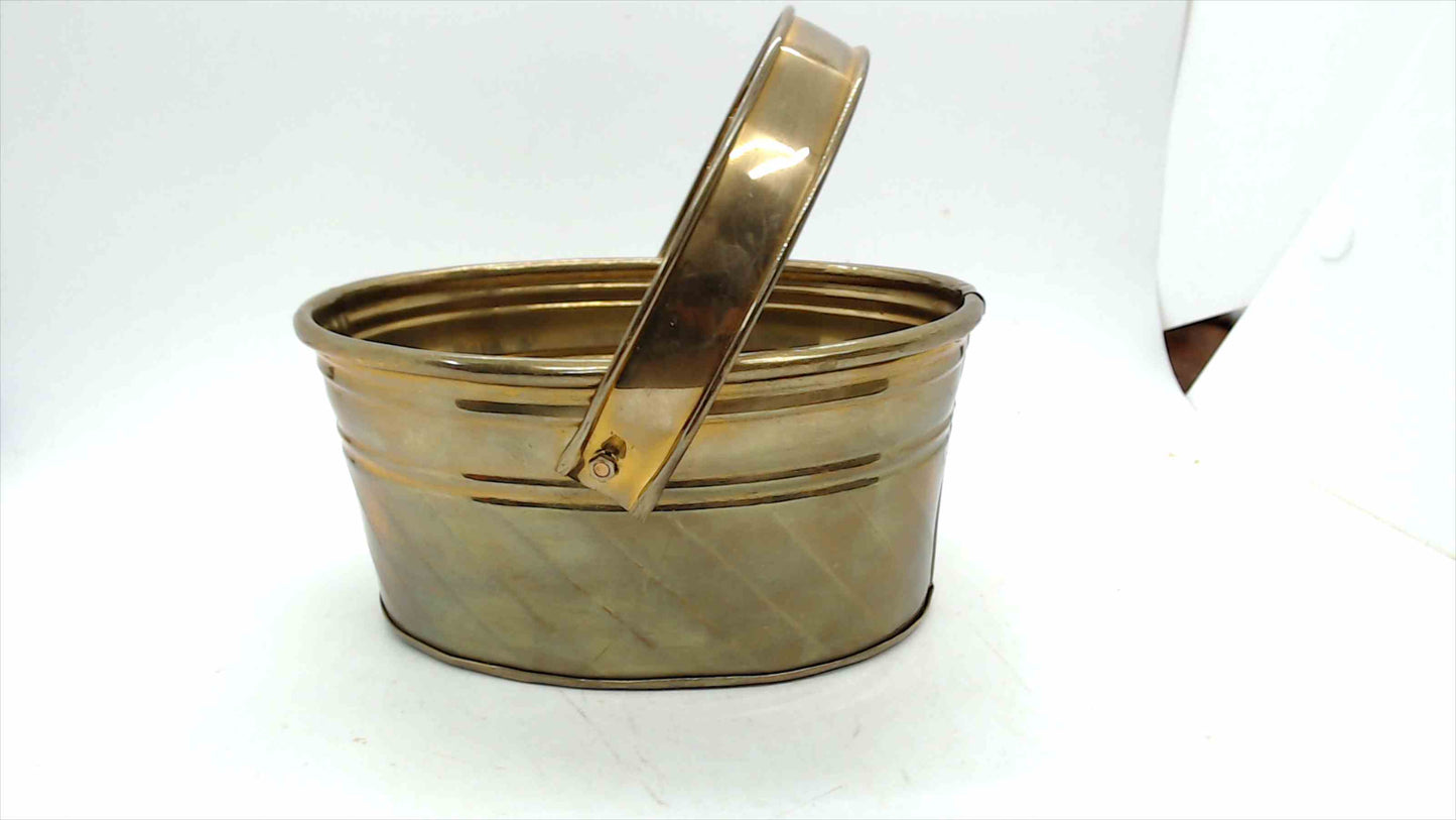 Hosley Solid Brass Oval Basket with Handle – 6" Decorative Collectible, Made in India