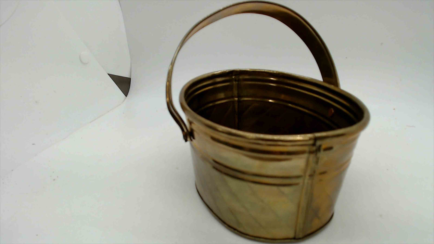 Hosley Solid Brass Oval Basket with Handle – 6" Decorative Collectible, Made in India