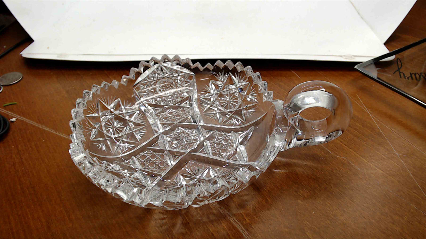 American Brilliant Period Cut Glass Nappy with Handle – Star & Hobstar Pattern, 6" Diameter