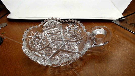 American Brilliant Period Cut Glass Nappy with Handle – Star & Hobstar Pattern, 6" Diameter