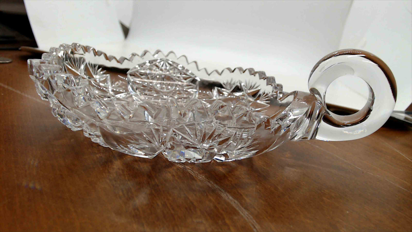 American Brilliant Period Cut Glass Nappy with Handle – Star & Hobstar Pattern, 6" Diameter