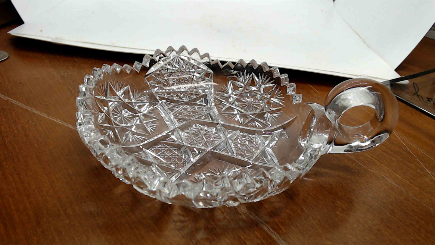 American Brilliant Period Cut Glass Nappy with Handle – Star & Hobstar Pattern, 6" Diameter