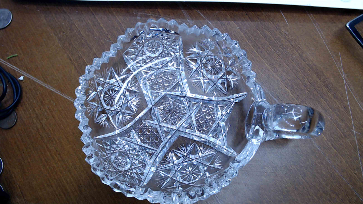 American Brilliant Period Cut Glass Nappy with Handle – Star & Hobstar Pattern, 6" Diameter