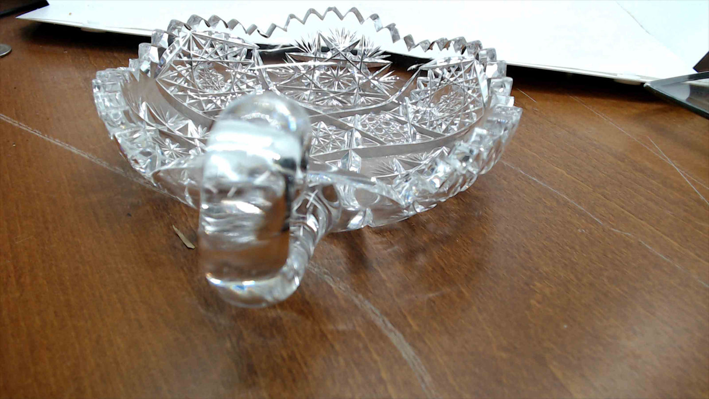 American Brilliant Period Cut Glass Nappy with Handle – Star & Hobstar Pattern, 6" Diameter