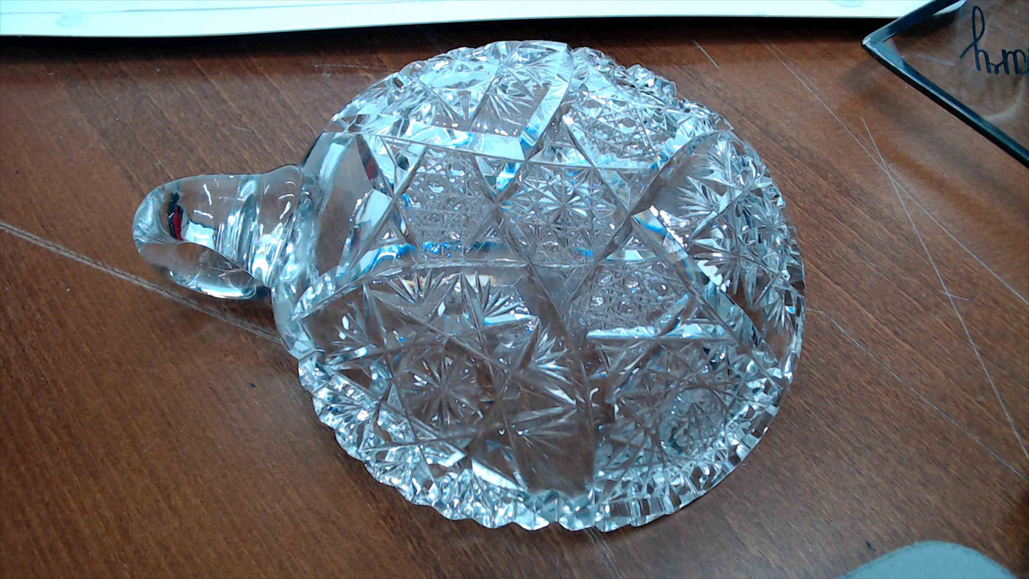 American Brilliant Period Cut Glass Nappy with Handle – Star & Hobstar Pattern, 6" Diameter