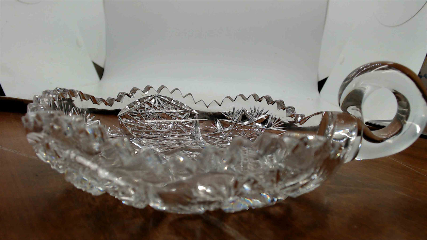 American Brilliant Period Cut Glass Nappy with Handle – Star & Hobstar Pattern, 6" Diameter