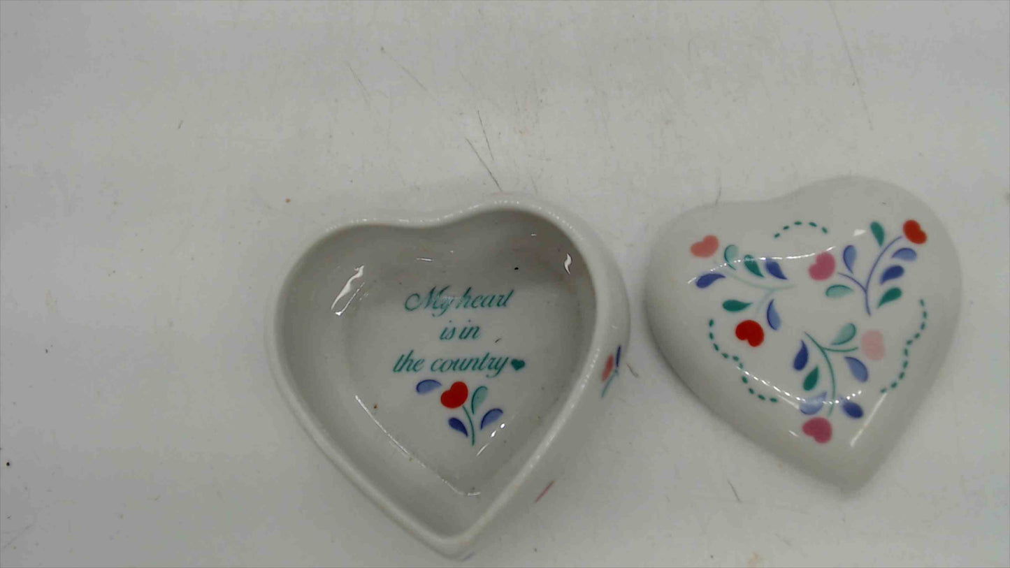 Germaine Monteil Heart-Shaped Porcelain Trinket Box — "My Heart Is in the Country," Made in Japan