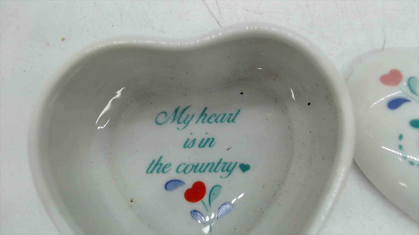 Germaine Monteil Heart-Shaped Porcelain Trinket Box — "My Heart Is in the Country," Made in Japan