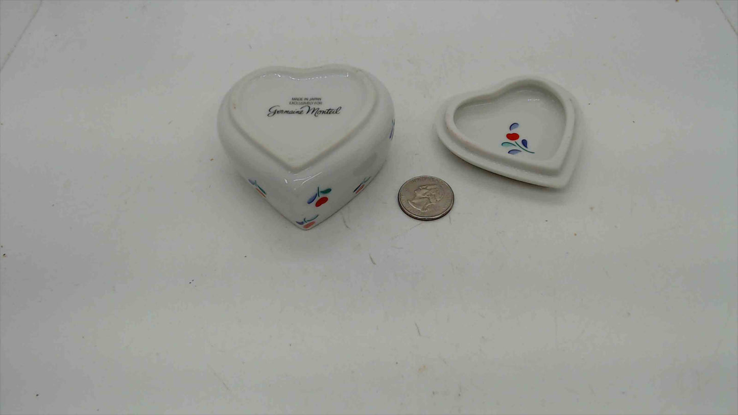 Germaine Monteil Heart-Shaped Porcelain Trinket Box — "My Heart Is in the Country," Made in Japan