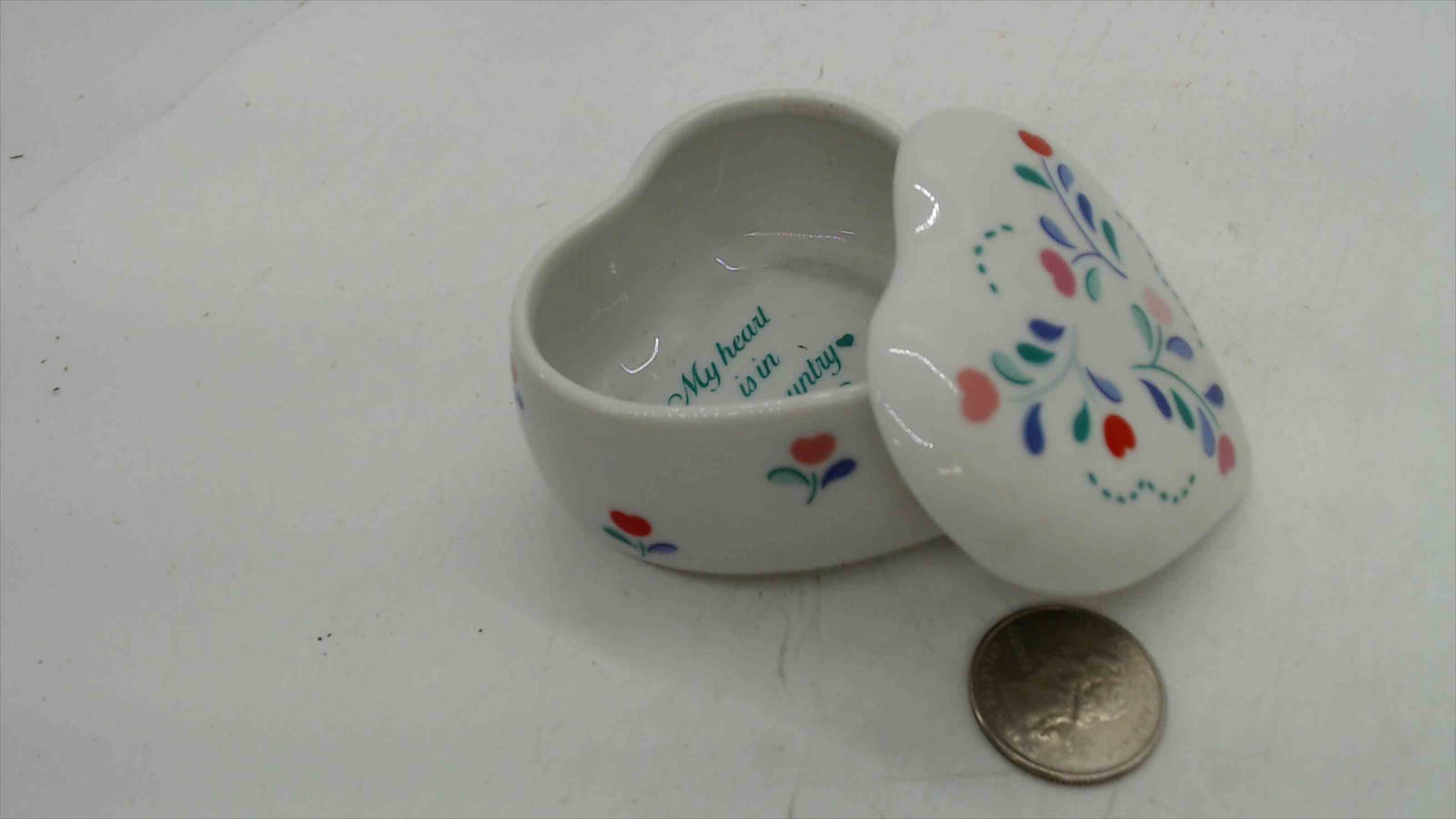 Germaine Monteil Heart-Shaped Porcelain Trinket Box — "My Heart Is in the Country," Made in Japan